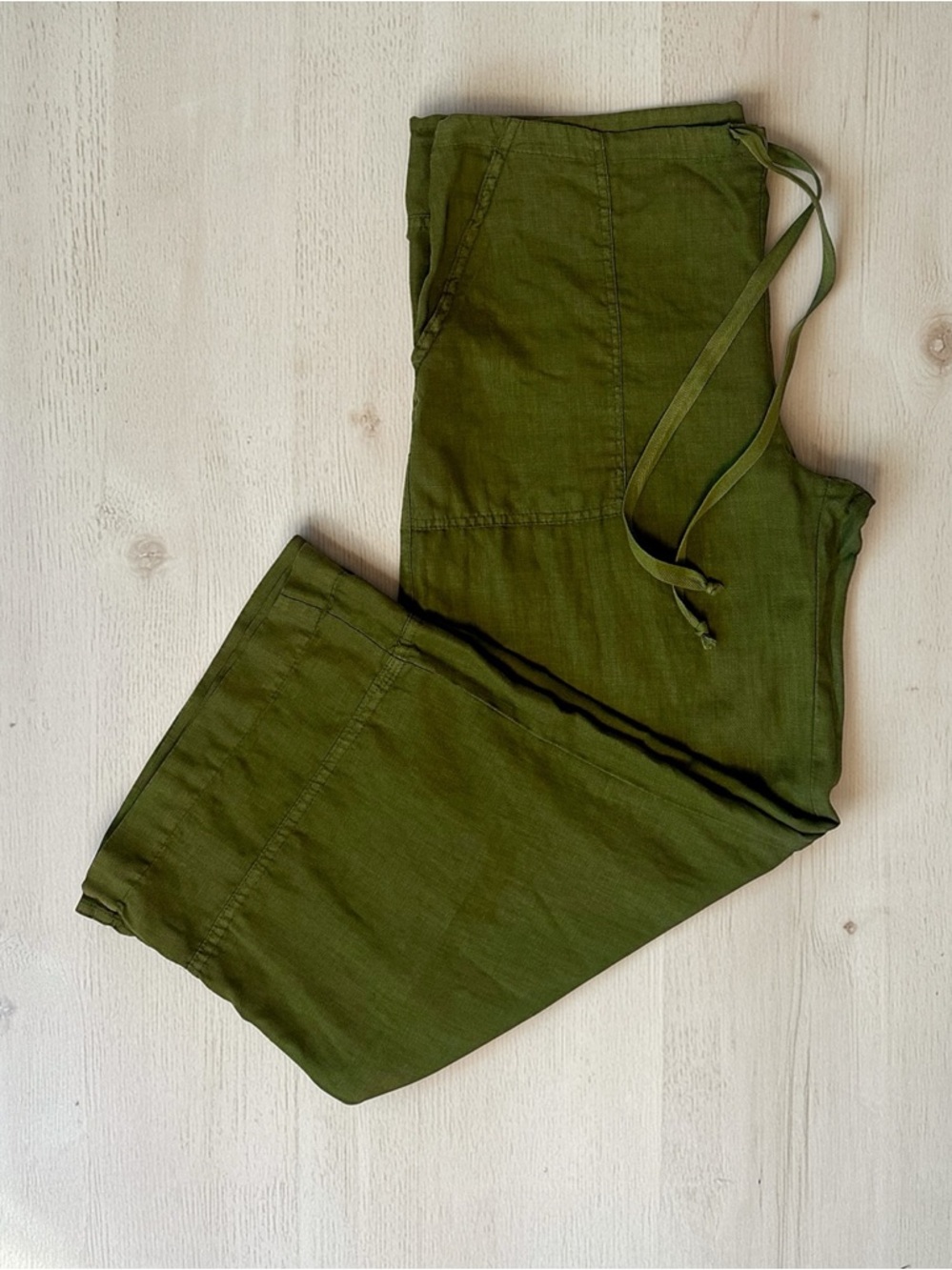Olive Green Linen Drawstring Pants Size M
